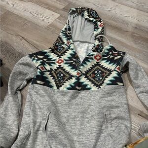 Gray Aztec Pattern Hoodie